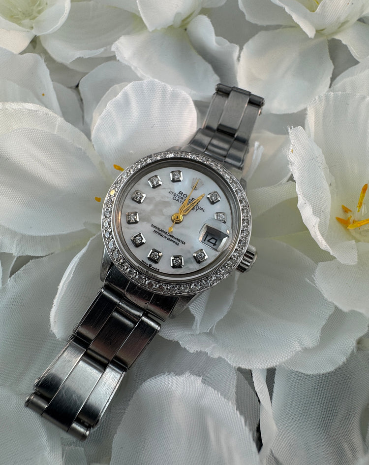 Rolex Datejust with White Mother-of-Pearl Dial and Diamonds