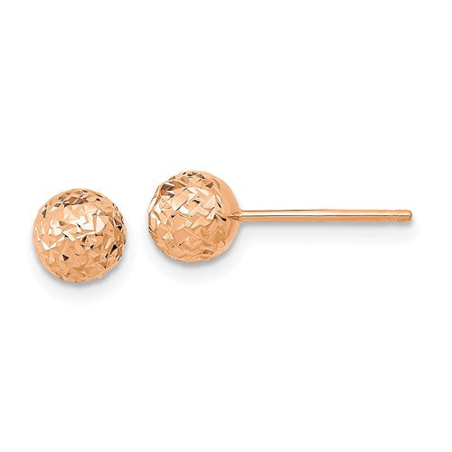 14K Rose Gold Diamond Cut Ball Earrings