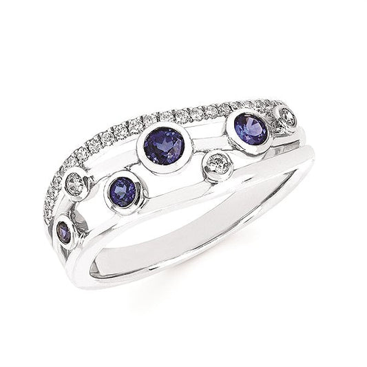 14K White Gold Diamond and Sapphire Wide Band Ring