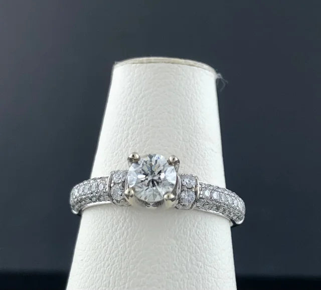 14KW Round Diamond Pave Engagement Ring .92ctw