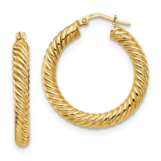 14K Yellow Gold Twisted Hoop Earrings