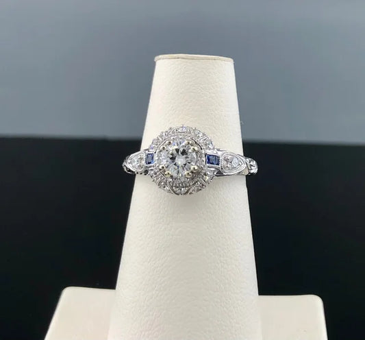 Romance Collection 14KW .60ctw Diamond and Sapphire Engagement Ring
