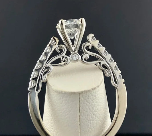 14KW Diamond Engagement Ring with Scroll Accents 1.25ctw