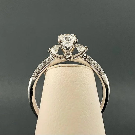 14KW Three Stone Diamond Engagement Ring .74ctw